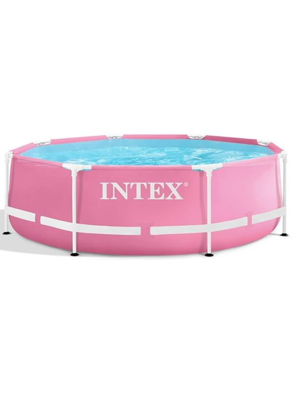 Pink Metal Frame 8' x 30" Above Ground Swimming Pool w/ Dual Suction Outlet Fittings