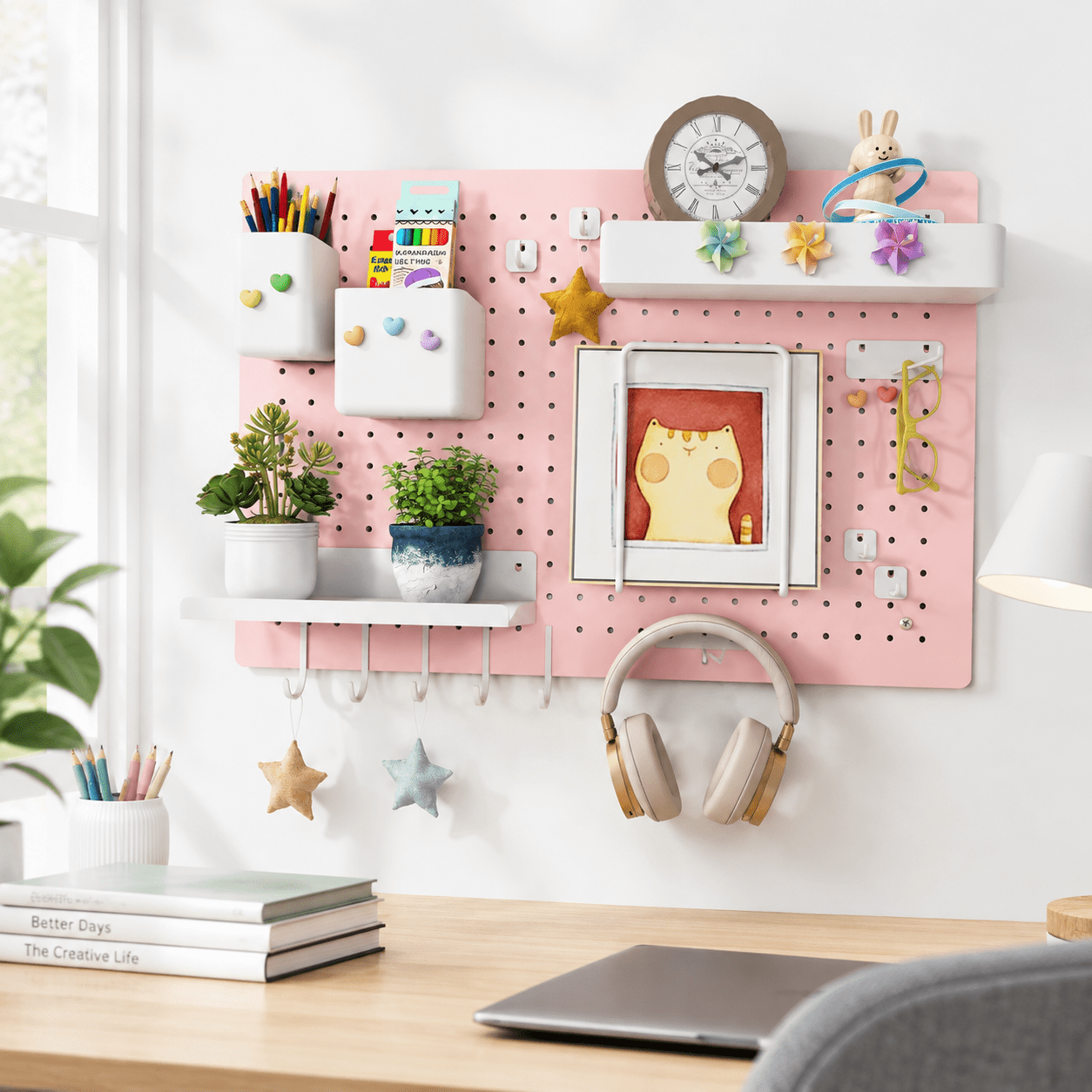 Pink Metal Pegboard Organizing Rack with 26 Accessories for Garage ...