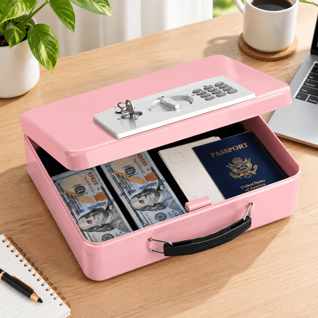 Lock Box Keypad Entry Pink Metal Security Safe Box With Digital Keypad Lock For Home Office ...