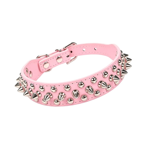 Pink Metal Studded Chew Collar for Small Breed Dogs Anti Bite Design Adjustable Secure Durable 25x2.5cm