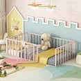 Pink Metal Twin Floor Bed with Fence and Door, Versatile Play Space for