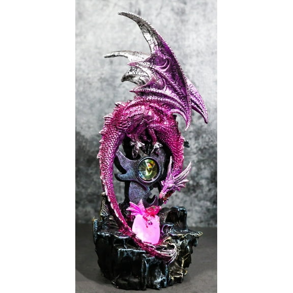 Pink Metallic Dragon Guarding Hatchling Drake Emerging From Acrylic LED Egg