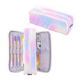 thumbnail image 1 of Pink Meteor Pencil Case Large Capacity Double Opening 3 Compartment Multi Slot Pen Holder Expandable Oxford Cloth Stationery Organizer Bag for School Students Office, 1 of 5