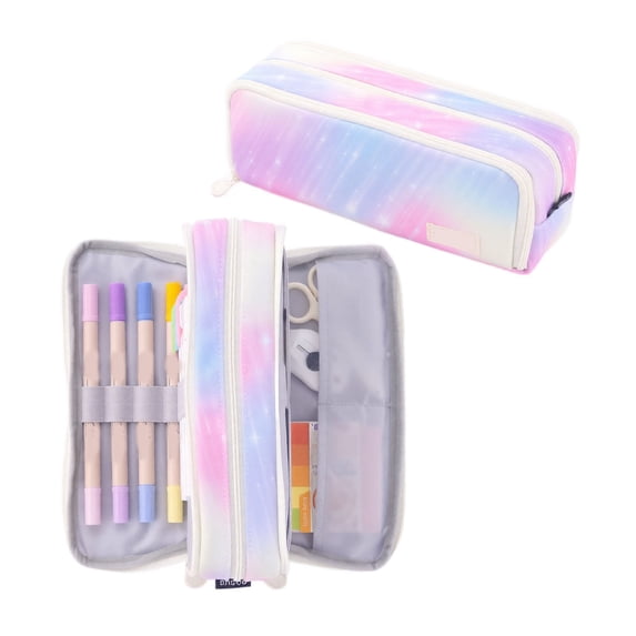 Pink Meteor Pencil Case Large Capacity Double Opening 3 Compartment Multi Slot Pen Holder Expandable Oxford Cloth Stationery Organizer Bag for School Students Office