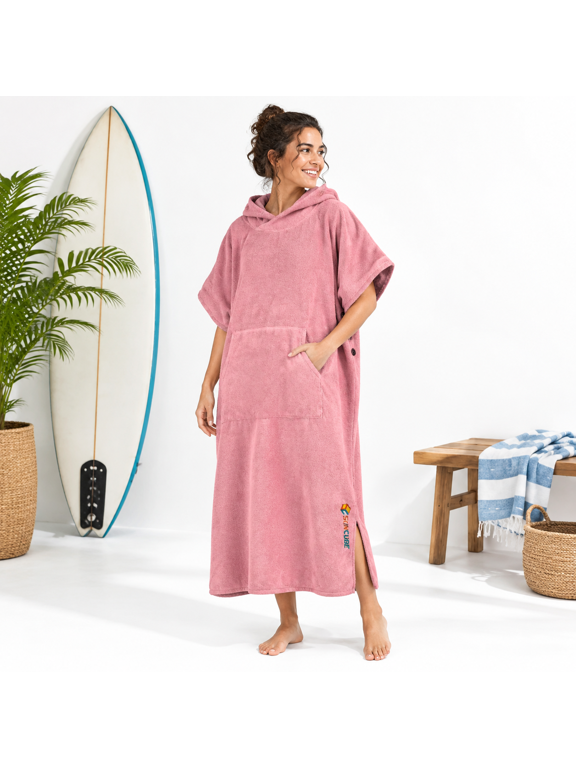 Pink Microfiber Polyester Surf Poncho Changing Robe, Adult Unisex Wearable Towel