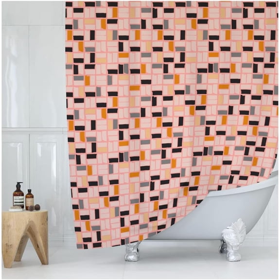 Pink Mid Mod Shower Curtain, Square Abstract Pattern Shower Curtain, Cool Colorful Modern Fabric Shower Curtain 72x72 Inches (MidMod)