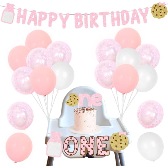 Pink Milk and Cookies Theme 1st Birthday Party Decorations - Pink Latex ...