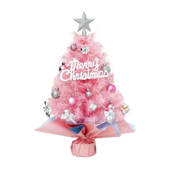 Pink Mini Christmas Tree, Artificial Tabletop Christmas Tree with 24 Ornaments, DIY Tabletop Christmas Tree for Home, Office, Party Decor, Mini Christmas Tree, Small Christmas Tree, 17.7in