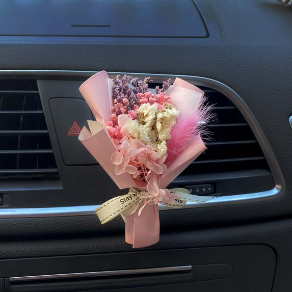 Pink Mini Dried Flowers Bouquet for Car Air Vent Clips, Car Air Outlet Perfume Decoration, Car FlowerVent Clips Car Air Fresheners Interior Accessories Automotive