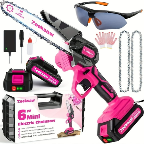 Pink Mini Electric Hand Chain Saw with Power Indicator, Small Chainsaw for Women, Handheld Cordless Chainsaw with Battery and Charger, Yard Tools Gardening Gifts