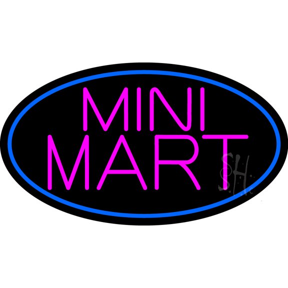 Pink Mini Mart LED Neon Sign 20 x 37 - inches, Black Square Cut Acrylic Backing, with Dimmer - Bright and Premium built indoor LED Neon Sign for Defence Force.