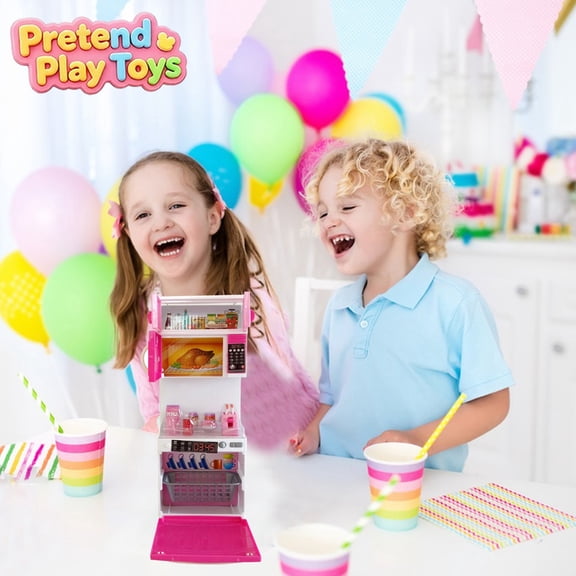 Pink Mini Pretend Kitchen Oven Play Toys,Kids Toddler Realistic Cooking Cabinet Playset with Food Accessories,Preschool Educational Learning Toys,Imaginative Chef Role Play Kit for Boys Girls Ages 3+