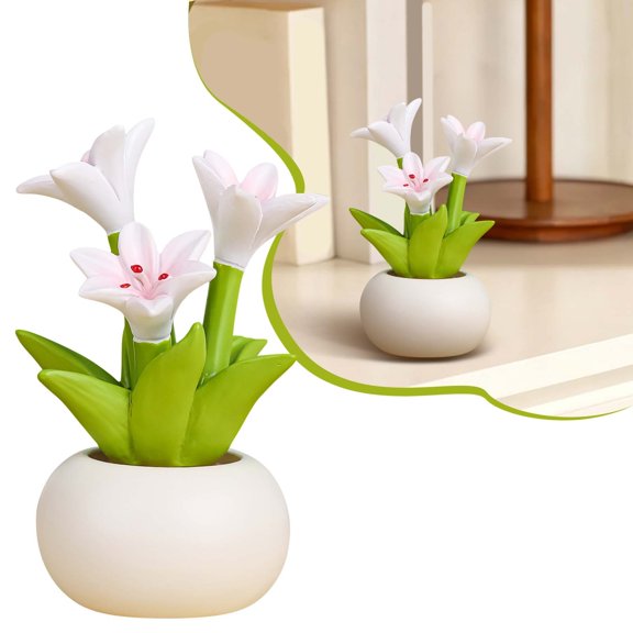 Pink Mini Resin Artificial Lily Hydrangea in Pot, Fake Plant Figurine for Car Dashboard Table Kitchen Home Shelf Decor