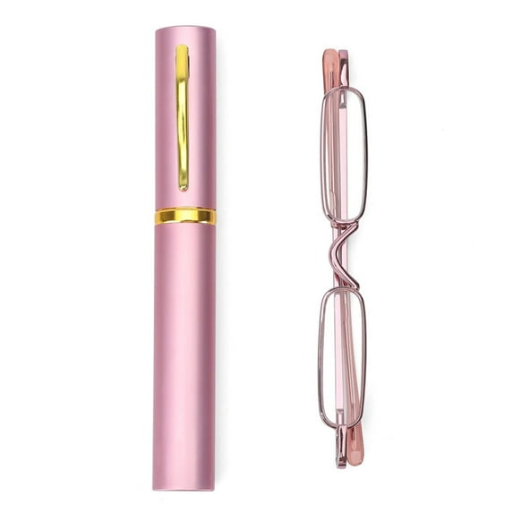 Pink Mini Small Pen Case Holder Reading Glasses +2.75 Portable HD Ultralight Small Rectangle Readers Spring Hinge Metal Presbyopia Glasses with Case