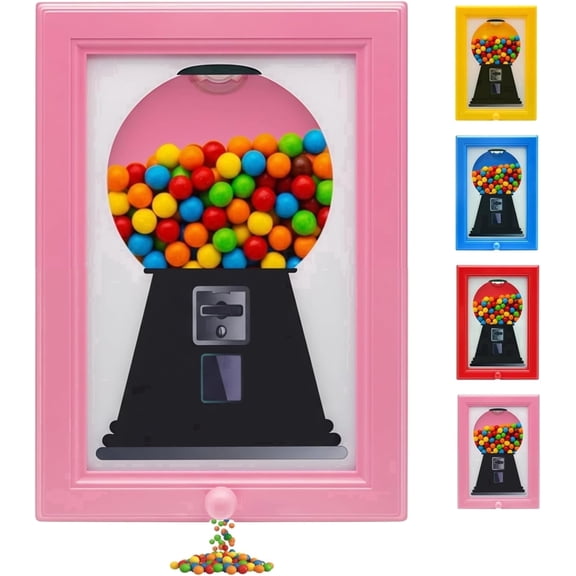 Pink Mini Wall Mount Gumball Machine, Vintage Candy Dispenser Picture Frame, Hang or Stand Snack Spinner Display
