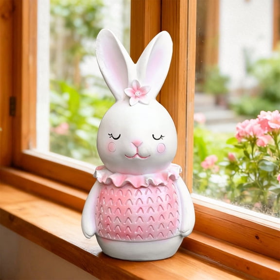 Pink Minimalist Easter Bunny Resin Figurine – 8.5" Modern Rabbit Tabletop Decor for Living Room, Shelf & Office, Cute Spring Holiday Gift