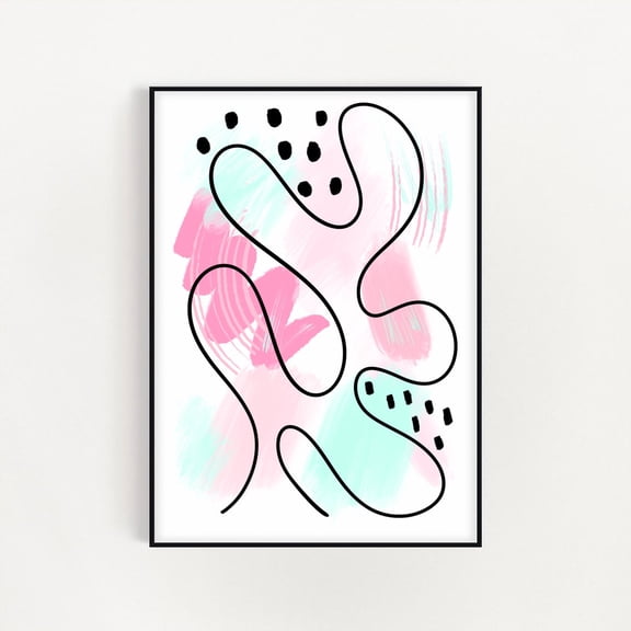 Pink Mint Wall Decor Abstract Line Art