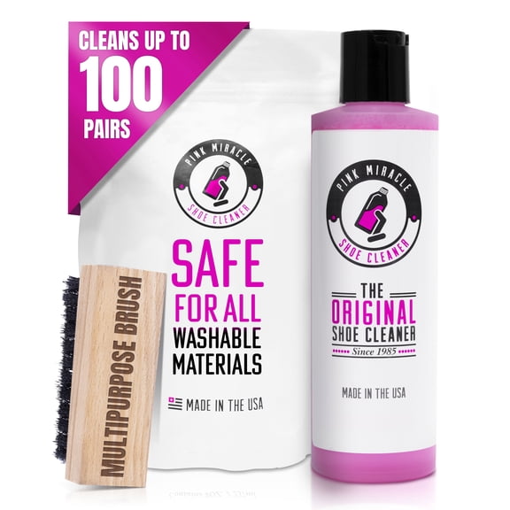 Pink Miracle Shoe Cleaner Kit with Brush - 8 OZ. Fabric Cleaner for Leather, Suede, Nubuck and White Sneakers