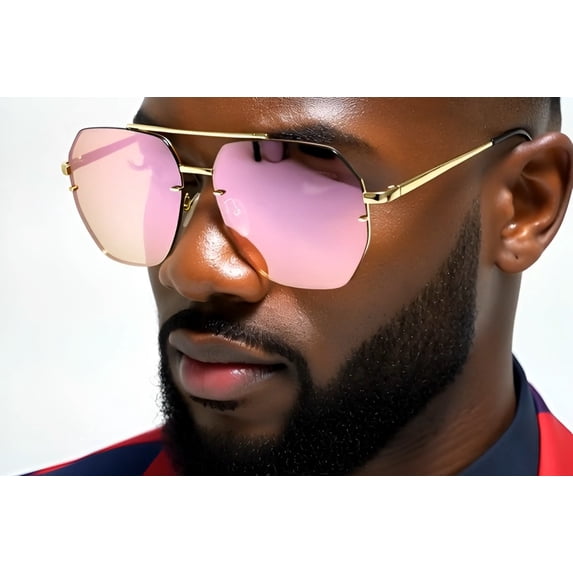 Pink Mirror Reflective Lens Sunglasses Men Style Flat Lens Luxury Beach Shades