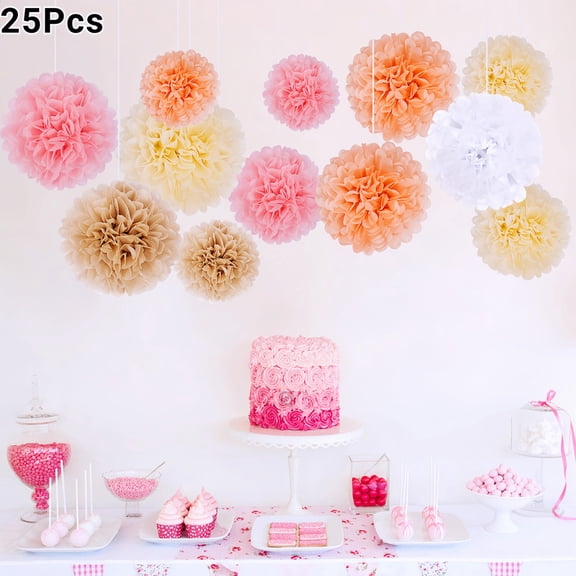 Multicolor Mix Floral Pom Pack (25 Pcs), Party Decorations for Baby Shower, Shower & Valentines Day Wall Decor