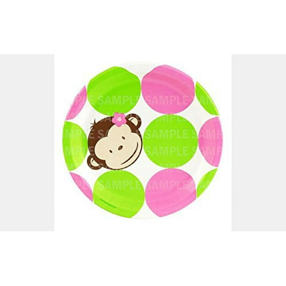 Pink Mod Monkey Girl Edible Frosting Image Photo 8" Round Cake Topper