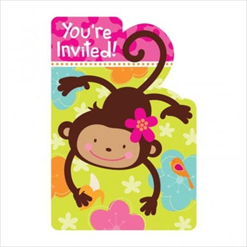 Pink Mod 'Monkey Love' Invitations w/ Env. (8ct)