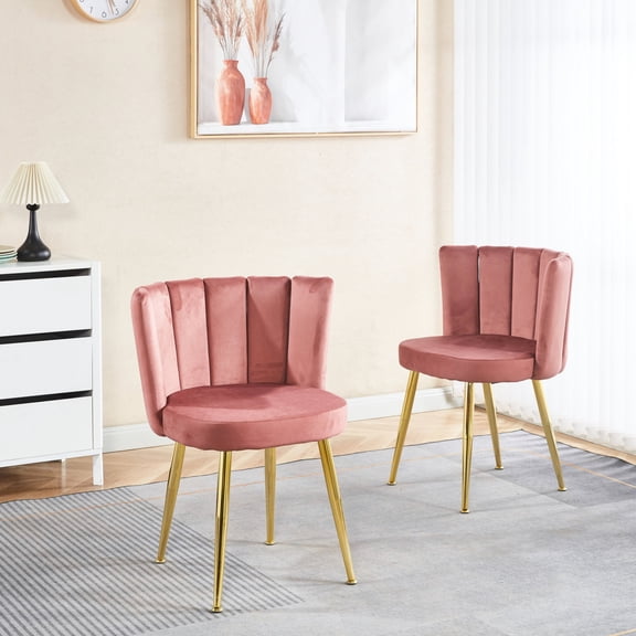 Pink Modern Dining Chairs (2-Piece Set) | Simple Assembly for Quick Setup | Velvet Material for Softness | Stable Design with Low After-Sales