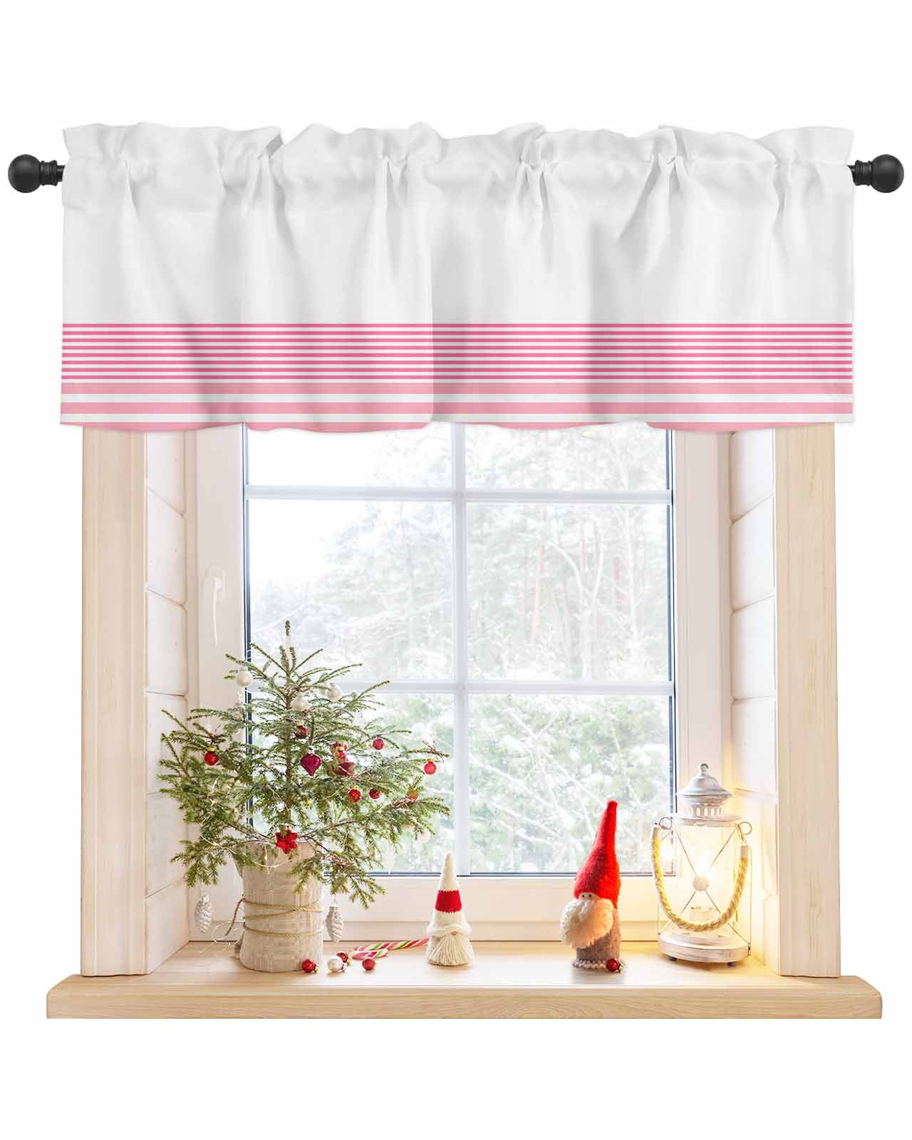 Pink Striped Kitchen Curtain