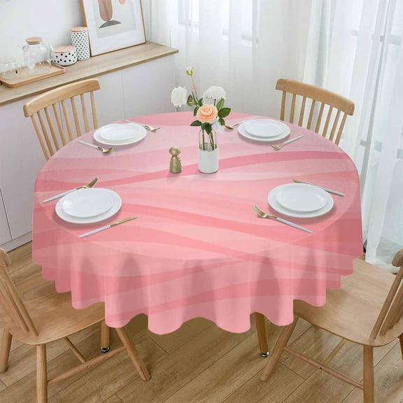 Pink Moire Round Tablecloth 60 Inch - Waterproof Fabric Table Cloth Protector, Modern Geometric Ombre Abstract Art Tablecloths Washable Table Cover for Kitchen Banquet Coffee Table Party