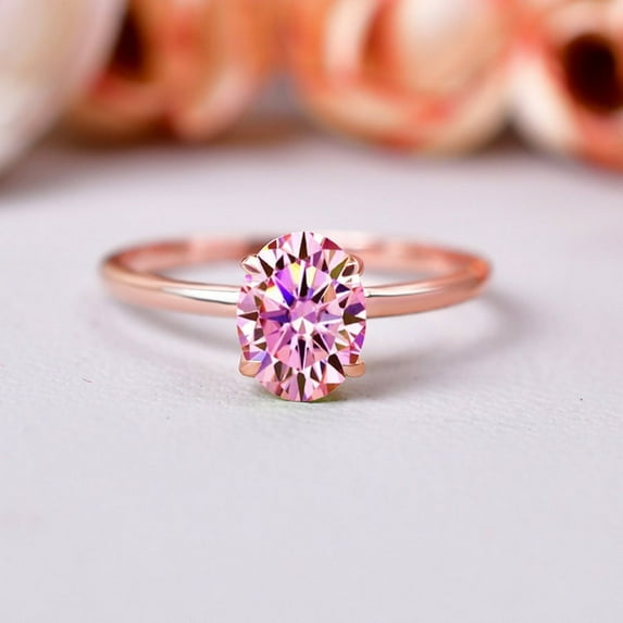 Pink Moissanite Ring, Female Ring, Oval Cut Ring, Wedding Ring, 925 Sterling Silver Ring, Gift For Him