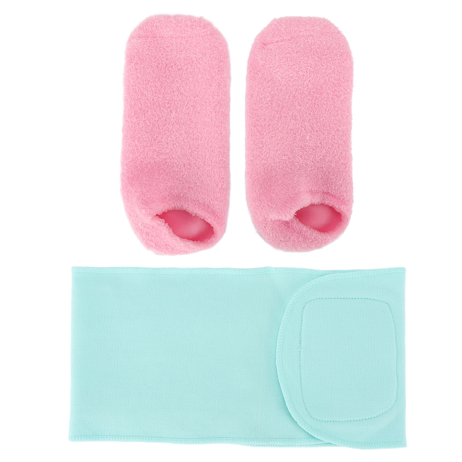 Pink Moisturizing Foot Socks Reusable Prevent Cracked Feet Gel Socks with Blue Neck Cover