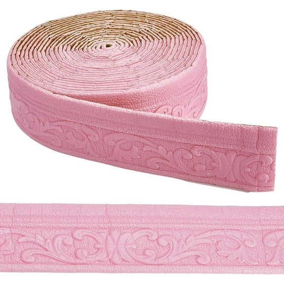 Pink Molding Trim 393.7in/10m Floral Self Adhesive Flexible 3D Foam Vintage Wallpaper Border Peel and Stick Mirror Frame Edging Sticker