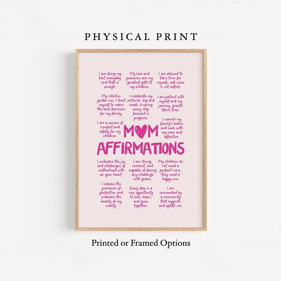 Pink Mom Affirmations Wall Art Print for Mother's Day Gift for New Mom for Girl Nursery Decor for Baby Shower Gift