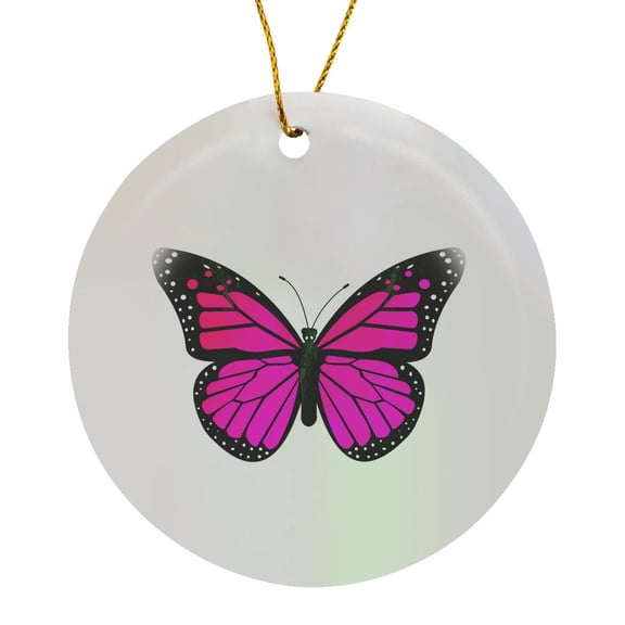 3drose, Pink Monarch Butterfly, Circle Porcelain Ornament
