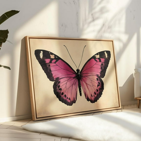 Pink Monarch Butterfly Print – Vintage Botanical Wall Art With Black Accents, Perfect For Nature Decor Or Cottagecore Interiors Wall Art, Modern Wall Decor, 8x12 UNFRAMED