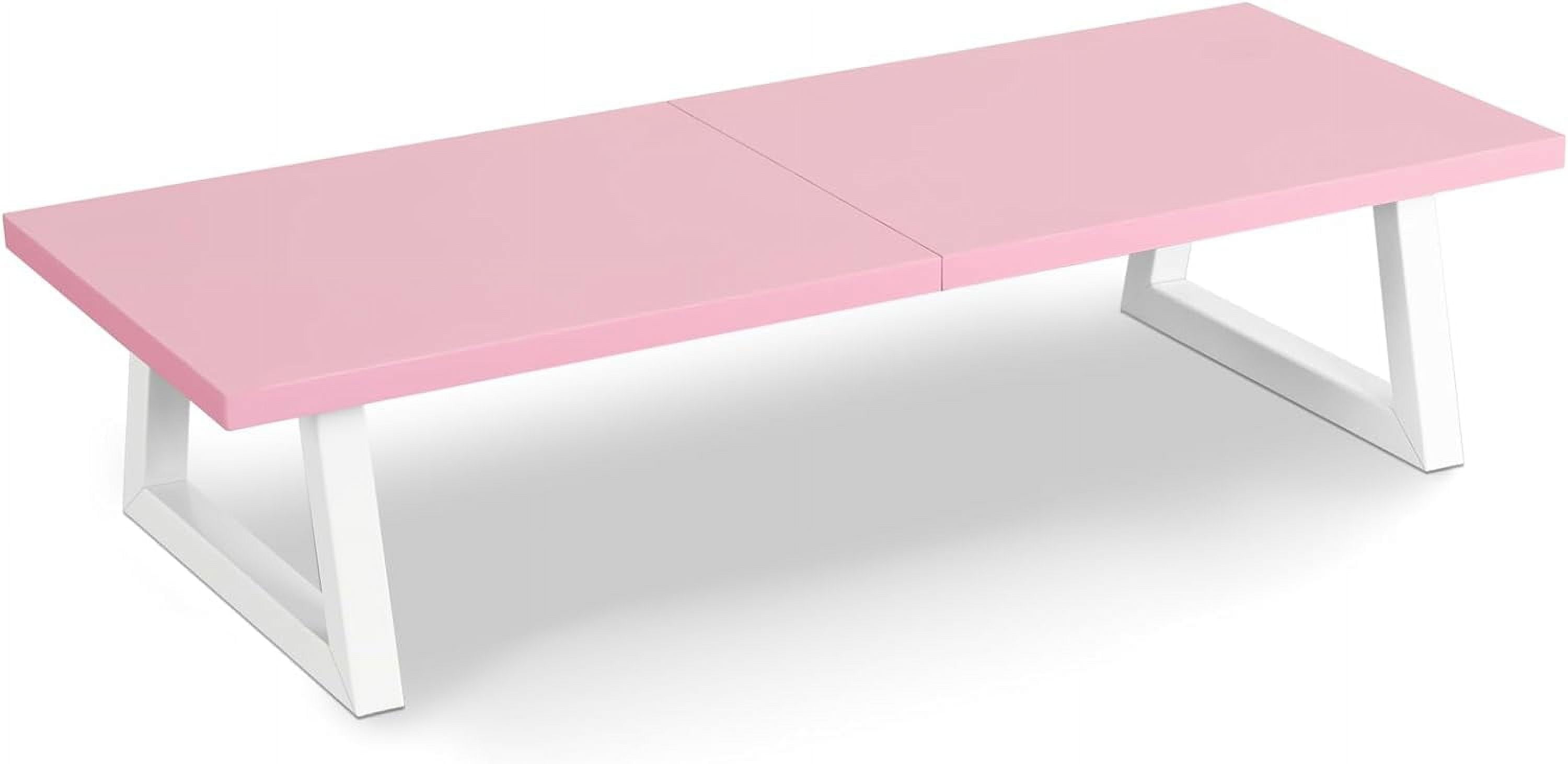 Pink Monitor Riser with White Metal Leg, 24 inch Wood Monitor Stand for ...