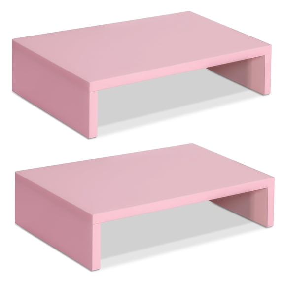 Pink Monitor Stand Riser-2 Pack Wood 2 Tier Adjustable Dual Riser For 2 Monitors/laptop/pc Computer Desk