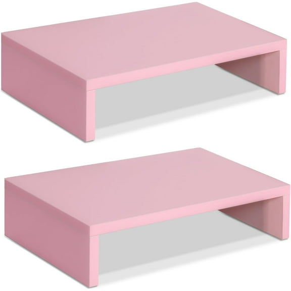 Pink Monitor Stand Riser-2 Pack,Wood 2 Tier Adjustable Monitor Stand Dual Monitor Riser for 2 Monitors/Laptop/PC Computer Stand for Desk