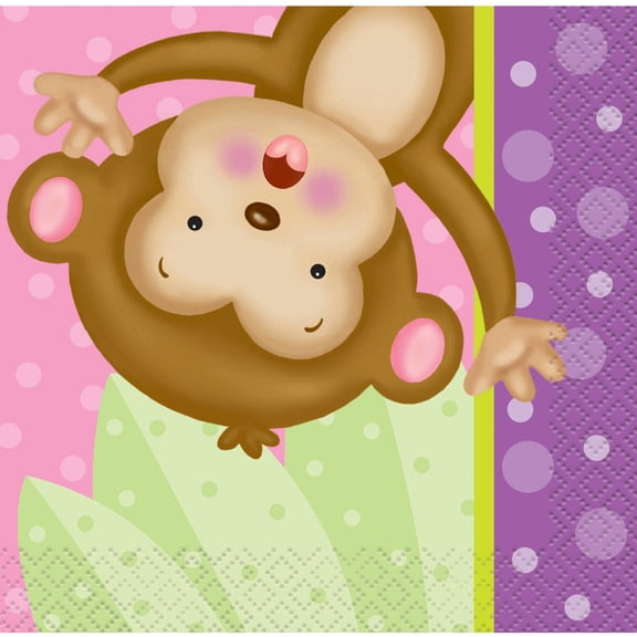 Pink Monkey Baby Shower Cocktail Napkins, 16ct