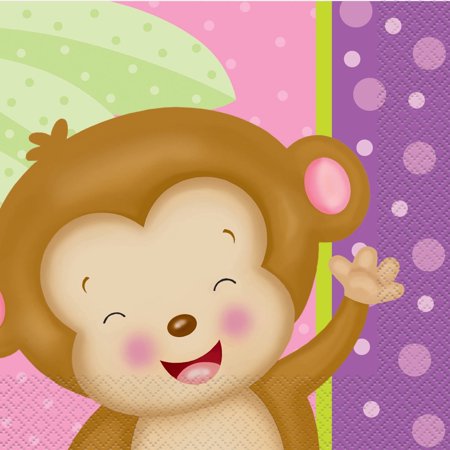Pink Monkey Baby Shower Napkins, 16ct