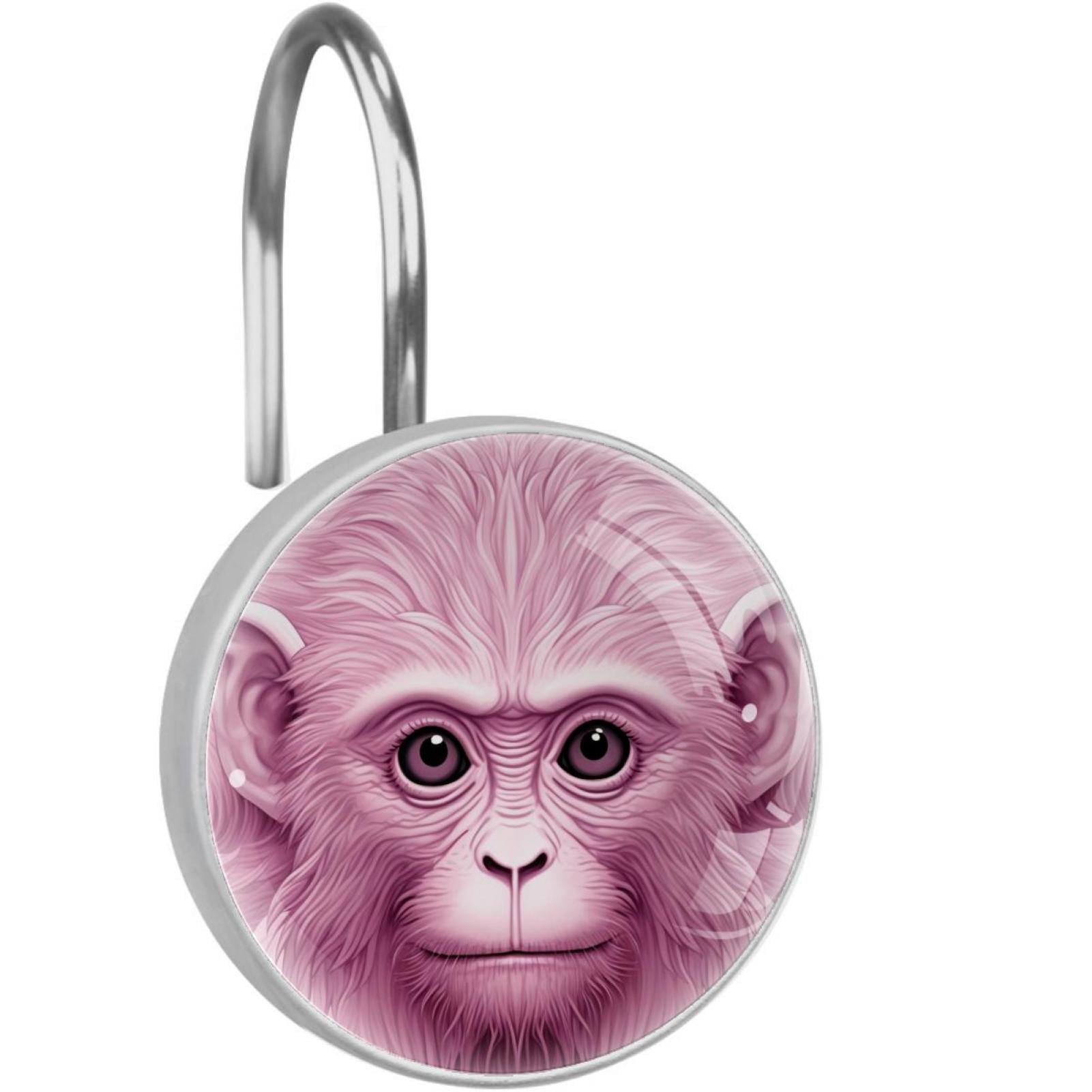 Pink Monkey Gorilla 12Pack Round Hooks Stainless Steel Shower Curtain
