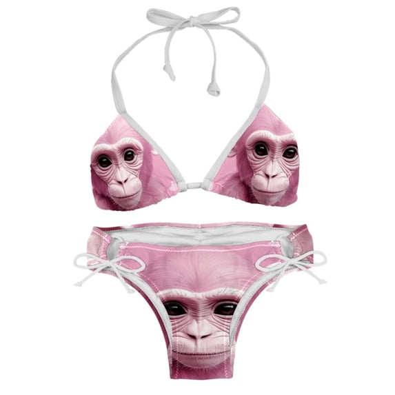 Pink Monkey Gorilla Chic One-Piece Swimsuits Bikini Set: Detachable Sponge, Adjustable Strap, Two-Pack, for Pools and Beaches
