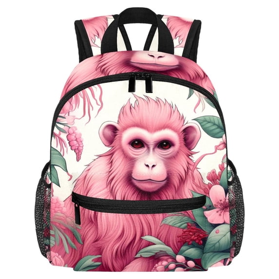 Pink Monkey Gorilla Cute Bag Diaper Backpack Baby Cushion Backpack Backpack for School Teens with Adjustable Strap and Large Capacity, Printed Design