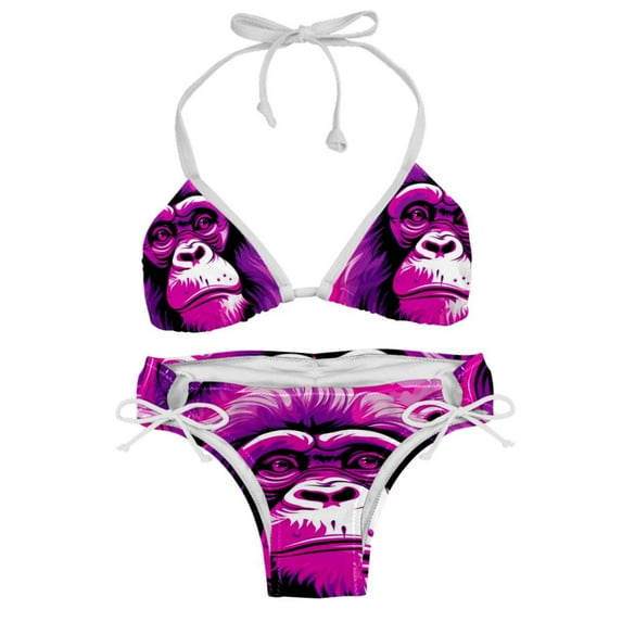 Pink Monkey Gorilla Detachable Sponge Adjustable Strap Bikini Set Two-Pack, Great for All Scenes, One-Piece Swimsuits, Swim Suits