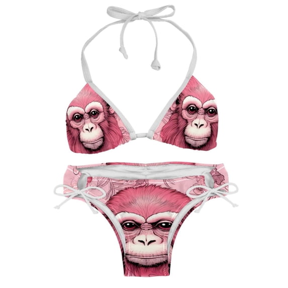 Pink Monkey Gorilla Detachable Sponge Adjustable Strap Bikini Set Two-Pack - Ideal for All Seasons