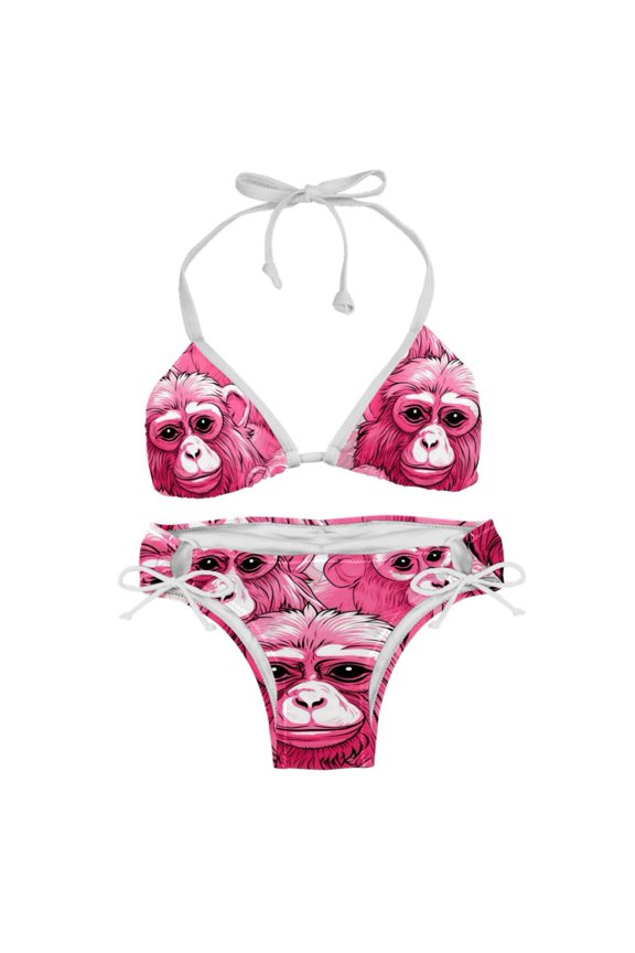Pink Monkey Gorilla Detachable Sponge Adjustable Strap Bikini Set Two-Pack - Ideal for All Seasons