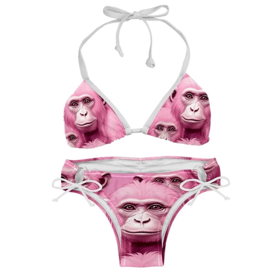 Pink Monkey Gorilla Detachable Sponge Adjustable Strap Bikini Set Two-Pack Swim Suit Beachwear Pool Swimwear