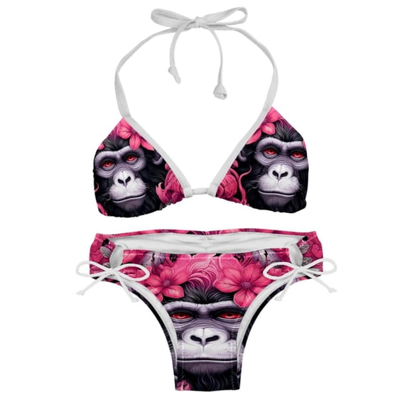 Pink Monkey Gorilla Detachable Sponge Adjustable Strap Bikini Set Two-Pack Swimming Suits One-Piece Swimsuits - Ideal for Beach and Pool Parties