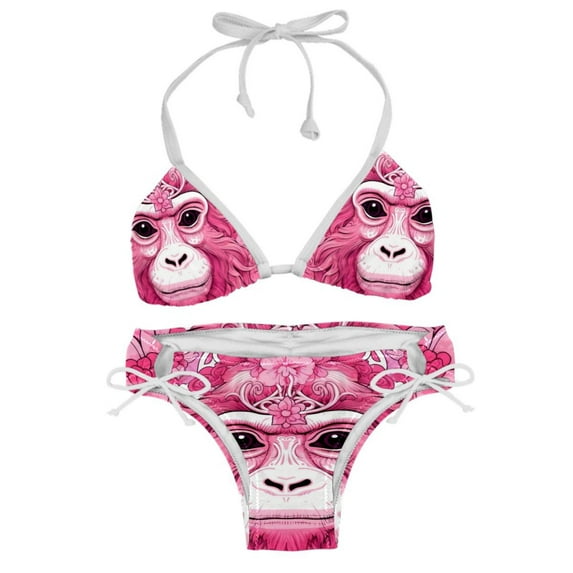 Pink Monkey Gorilla Detachable Sponge Adjustable Strap Bikini Set Two-Pack Swimsuit Suit Beach Pool Party