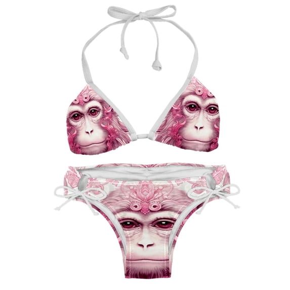 Pink Monkey Gorilla Detachable Sponge Adjustable Strap Bikini Set Two-Pack Swimsuit Suit Beach Pool Party